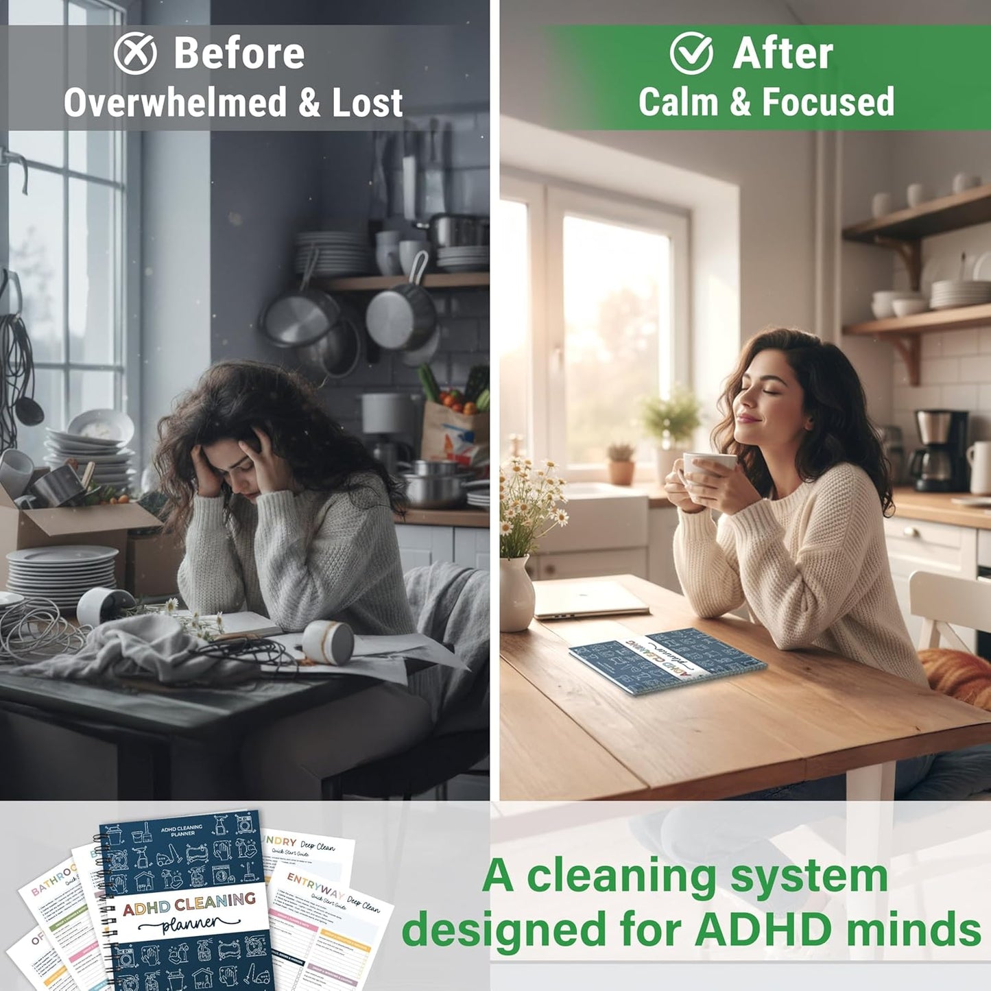 ADHD Cleaning Planner - Cleaning Schedule and Checklist Organizer for Adults and Teens - Daily, Weekly & Monthly Household Cleaning Checklist for ADHD Minds - Stress-Free Housework