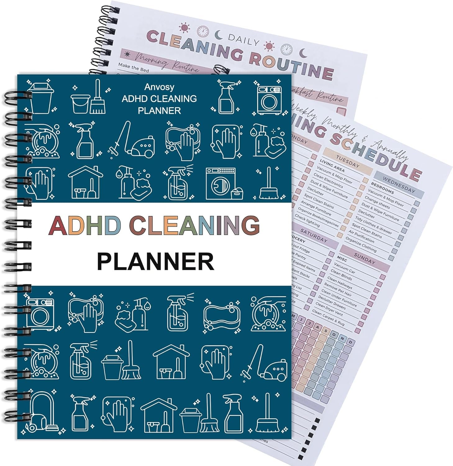 ADHD Cleaning Planner for Adults - ADHD Cleaning Schedule & Checklist Organizer, Daily Weekly Monthly Household Management Routine Tracking & Family Cleaning Tasks