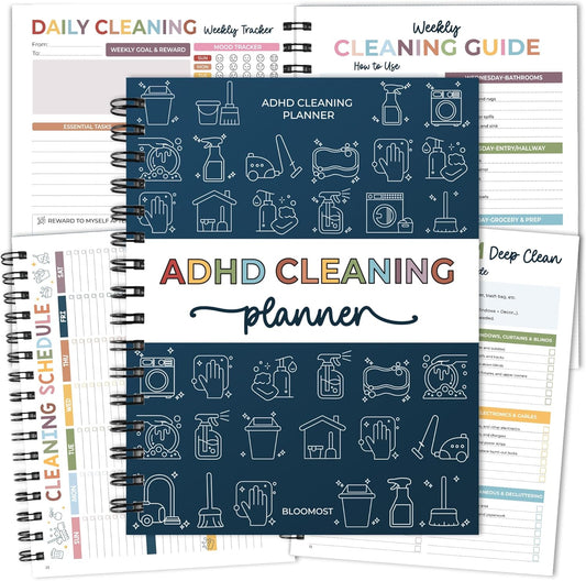 ADHD Cleaning Planner - Cleaning Schedule and Checklist Organizer for Adults and Teens - Daily, Weekly & Monthly Household Cleaning Checklist for ADHD Minds - Stress-Free Housework
