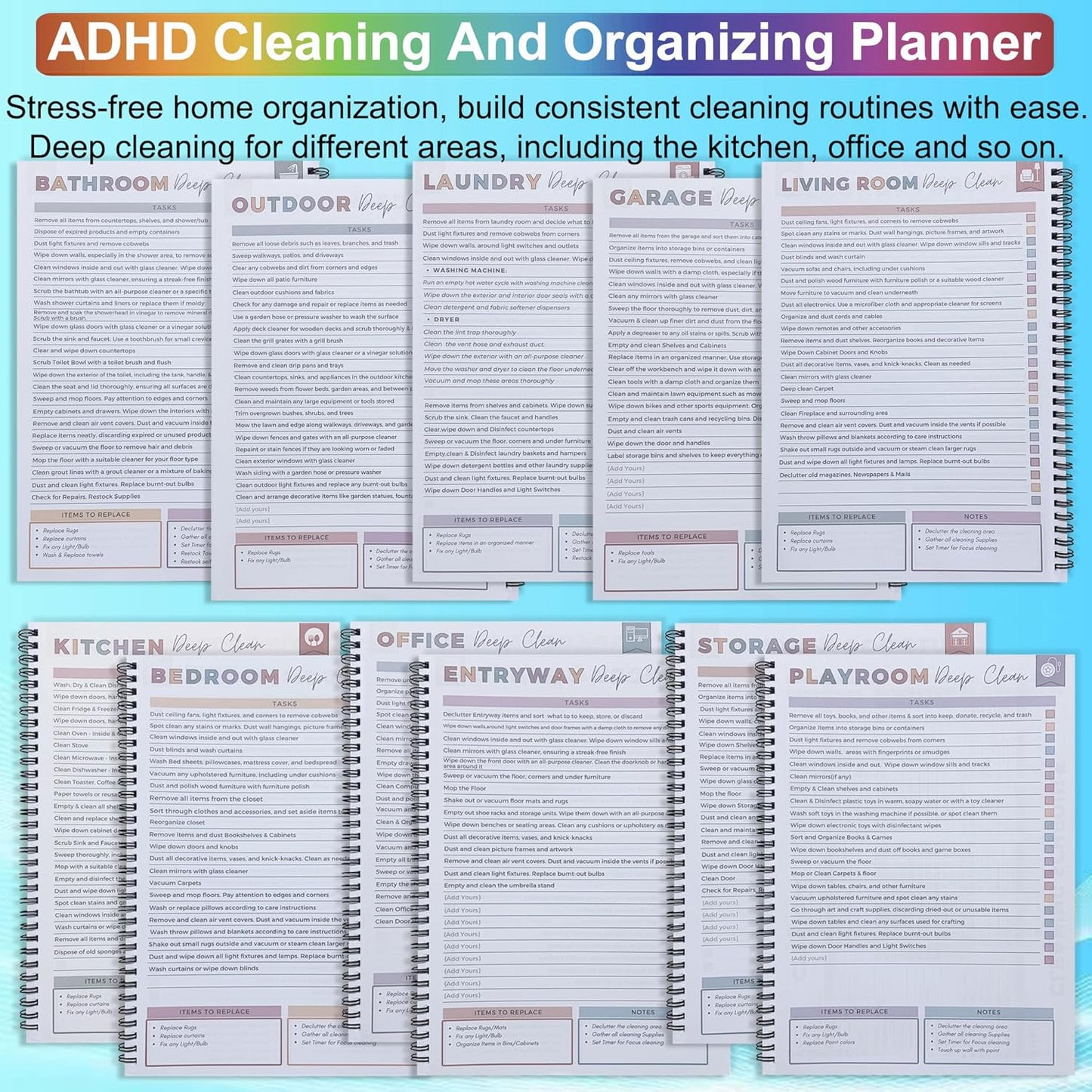 ADHD Cleaning Planner for Adults - ADHD Cleaning Schedule & Checklist Organizer, Daily Weekly Monthly Household Management Routine Tracking & Family Cleaning Tasks