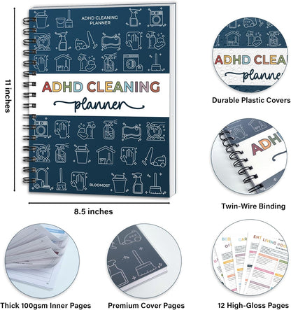 ADHD Cleaning Planner - Cleaning Schedule and Checklist Organizer for Adults and Teens - Daily, Weekly & Monthly Household Cleaning Checklist for ADHD Minds - Stress-Free Housework