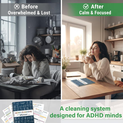 ADHD Cleaning Planner - Cleaning Schedule and Checklist Organizer for Adults and Teens - Daily, Weekly & Monthly Household Cleaning Checklist for ADHD Minds - Stress-Free Housework