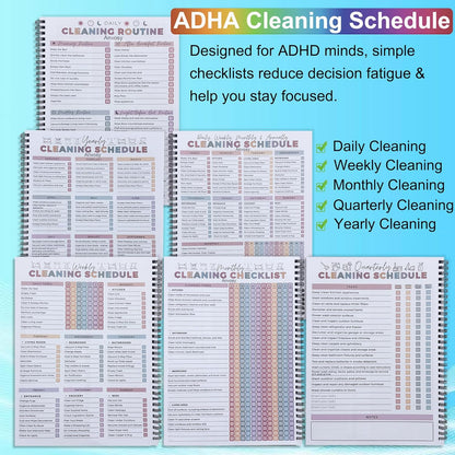 ADHD Cleaning Planner for Adults - ADHD Cleaning Schedule & Checklist Organizer, Daily Weekly Monthly Household Management Routine Tracking & Family Cleaning Tasks