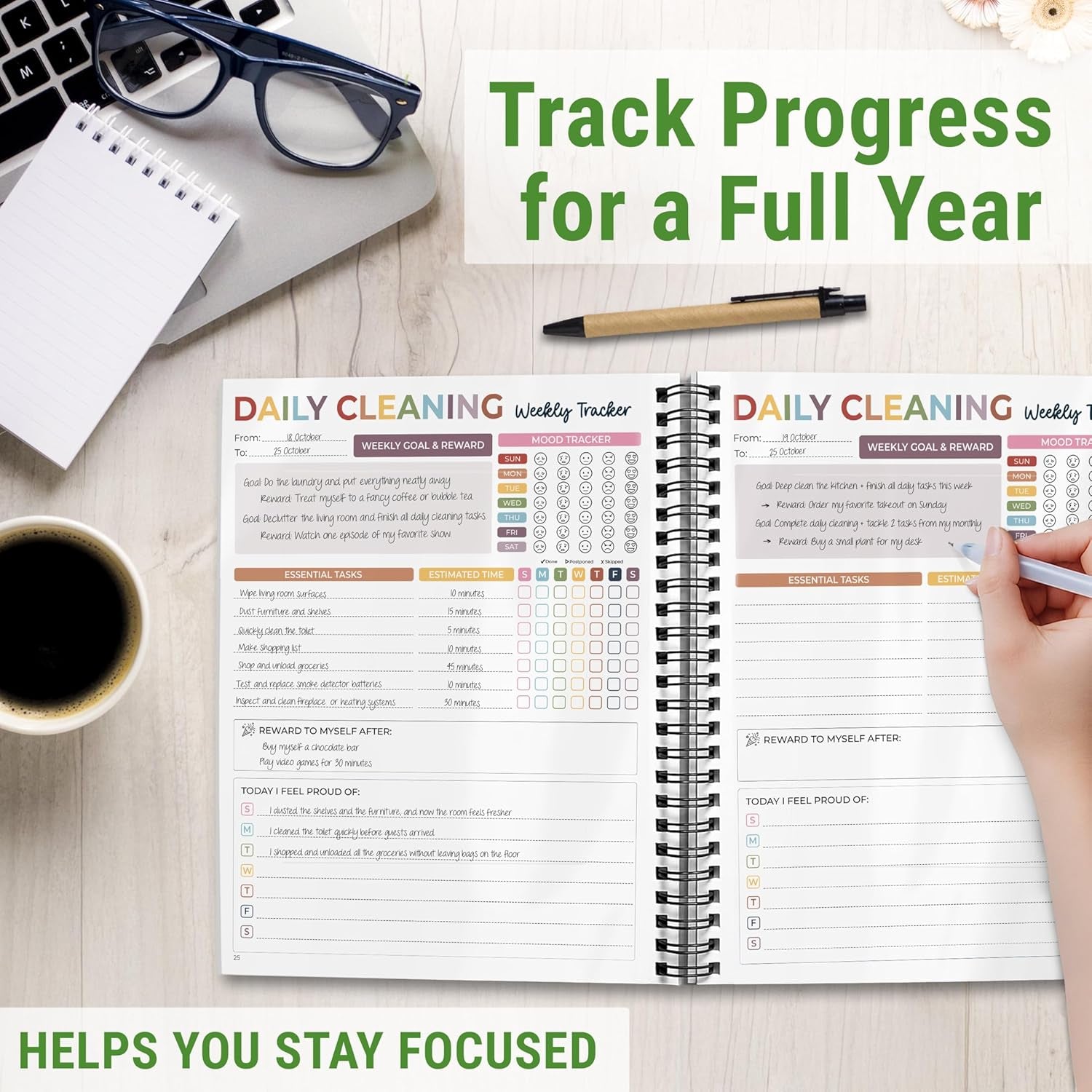 ADHD Cleaning Planner - Cleaning Schedule and Checklist Organizer for Adults and Teens - Daily, Weekly & Monthly Household Cleaning Checklist for ADHD Minds - Stress-Free Housework